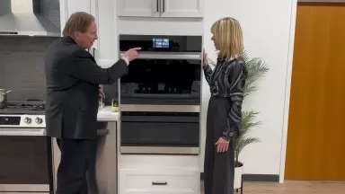 Peter Weedfald @Mrs Gs demonstrates the SHARP Smart Convection Wall Oven and Microwave Drawer oven
