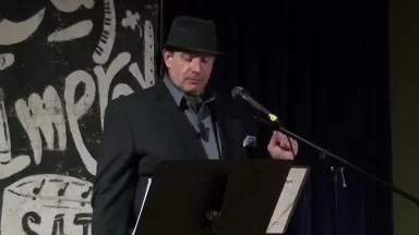 Local poet and writer A. Benedict performing at Cafe Improv at the Arts Council in Princeton.